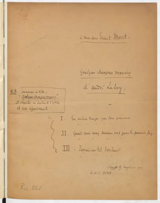 First page of Quelques chansons mauves