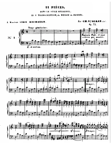 First page of 11 Pièces dans le style religieux et 1 transcription du Messie de Hændel