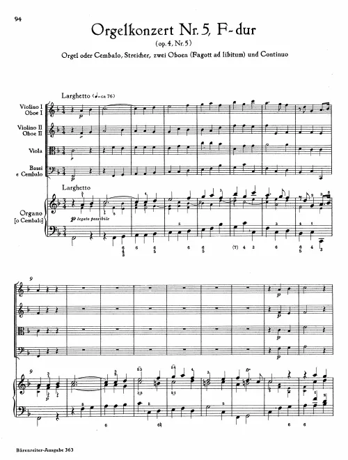 First page of Organ Concerto in F major