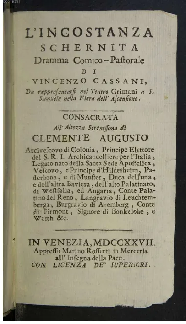 First page of L'incostanza schernita