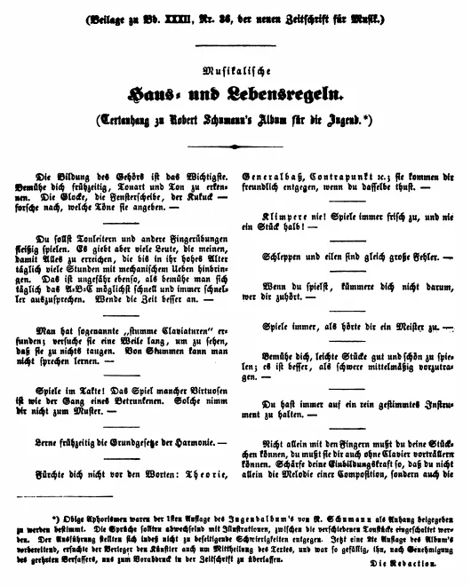 First page of Musikalische Haus- und Lebensregeln