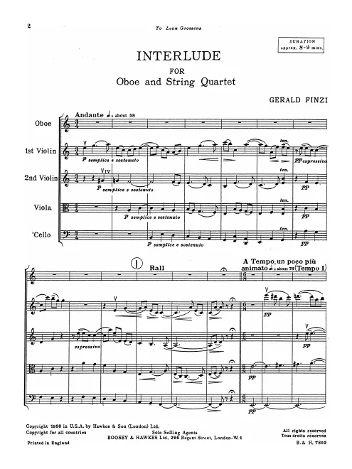First page of Interlude for Oboe and String Quartet