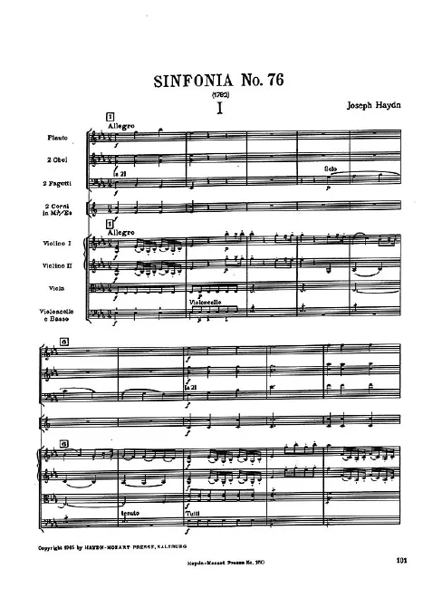 First page of Symphony No.76 in E-flat major