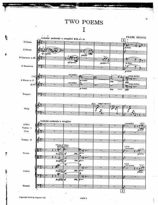 First page of 2 Poems by Richard Jefferies for orchestra