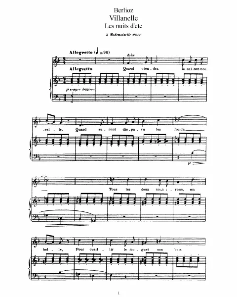 First page of Les nuits d’été (Summer Nights)