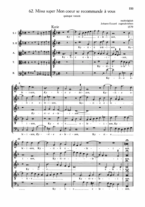 First page of Missa super Mon coeur se recommande à vous, LV Anh.92
