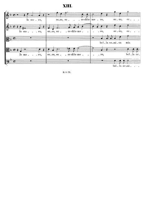 First page of Io moro, eccho ch'io moro