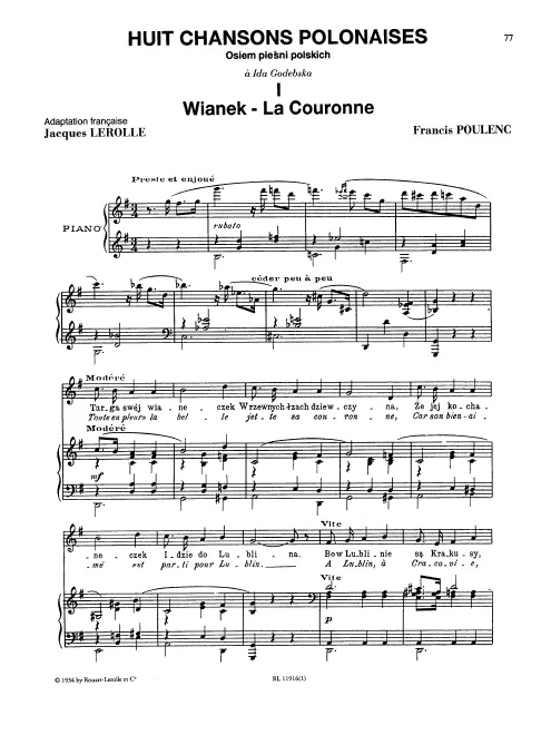 First page of Huit Chansons polonaises