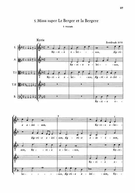 First page of Missa super Le berger et la bergère