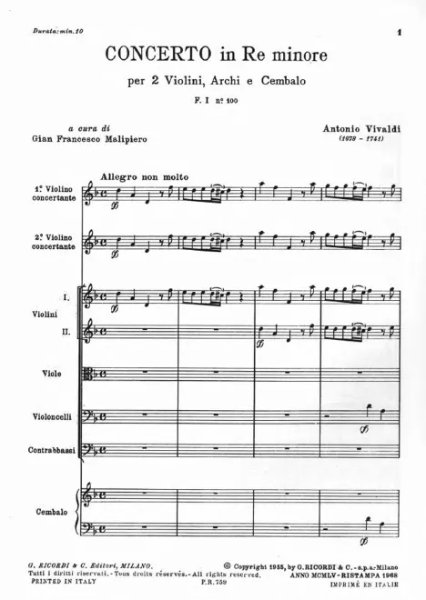 First page of Concerto for 2 Violins in D minor