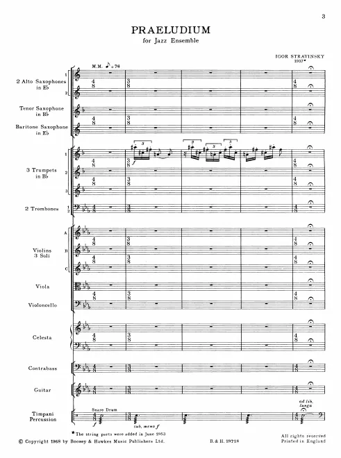 First page of Praeludium for Jazz Ensemble