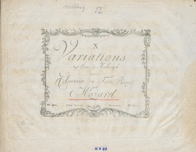 First page of 10 Variations on 'Malbrough s'en va-t-en guerre', K.Anh.C 26.09