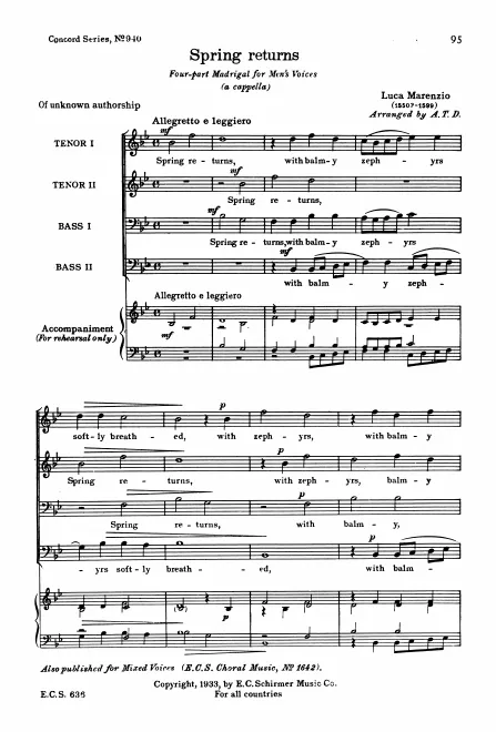 First page of Gia torna a rallegrar l'aria e la terra