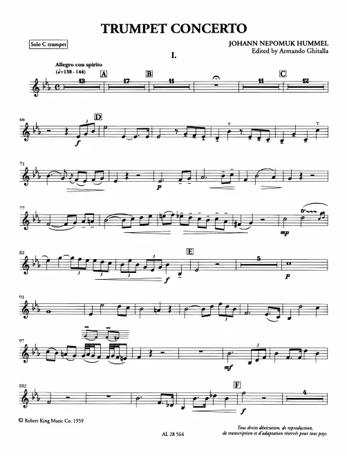 First page of Trumpet Concerto in E major