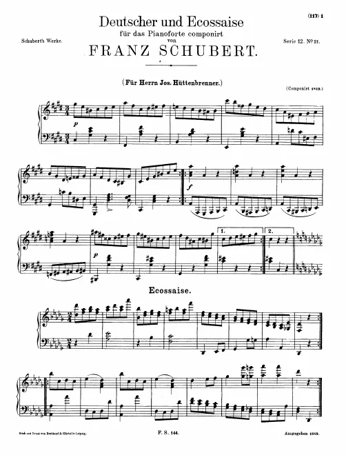 First page of German Dance and Ecossaise, D.643