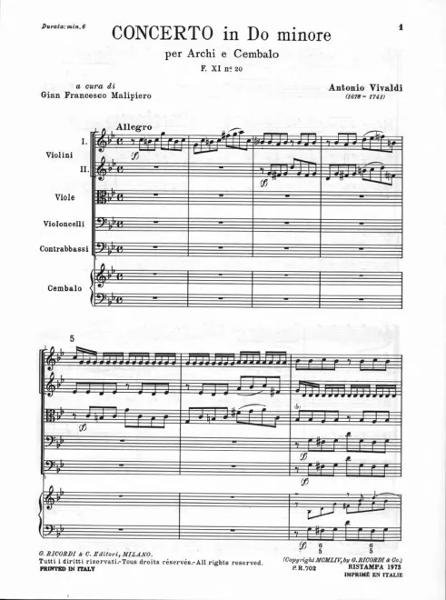 First page of Concerto for Strings in C minor