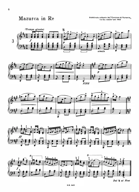 First page of Mazurka in D major