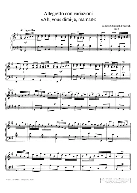 First page of 'Allegretto con variazioni' on "Ah, vous dirai-je, Maman&quot