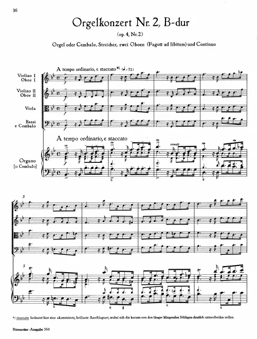 First page of Organ Concerto in B-flat major