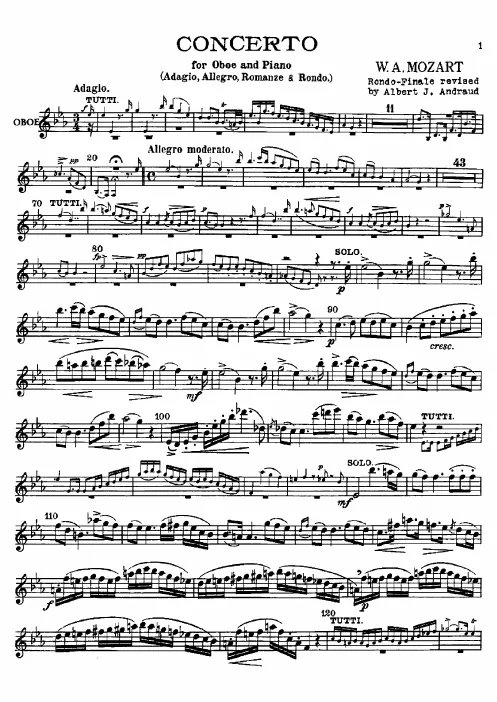 First page of Oboe Concerto in E-flat major