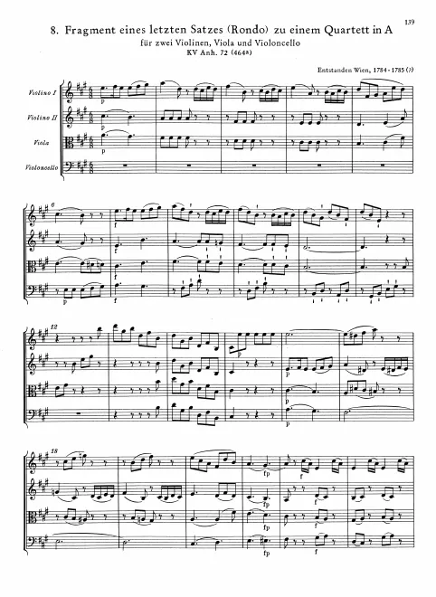 First page of String Quartet in A major