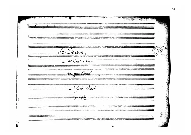 First page of Te Deum a 4, W.E 28