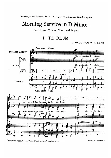 First page of Morning Service in D minor