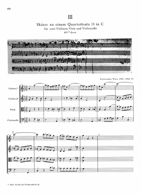 Autograph sketch of measures 149 to 158 of the first movement (scan)