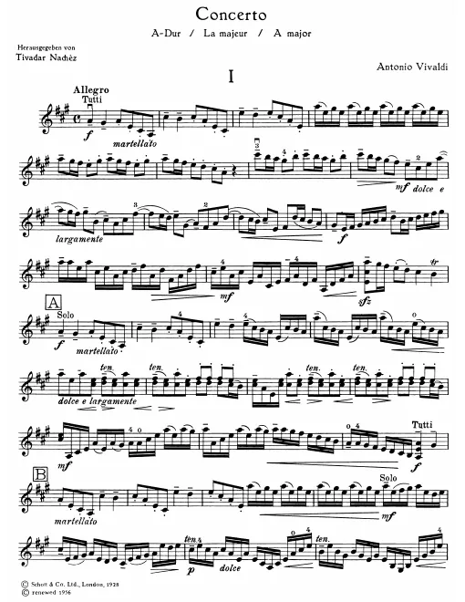 First page of Violin Concerto in A major