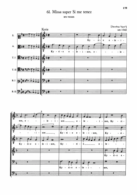 First page of Missa super Si me tenez, LV Anh.102