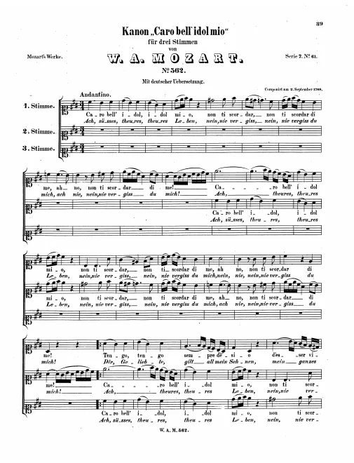 First page of Canon for 3 Voices in A major