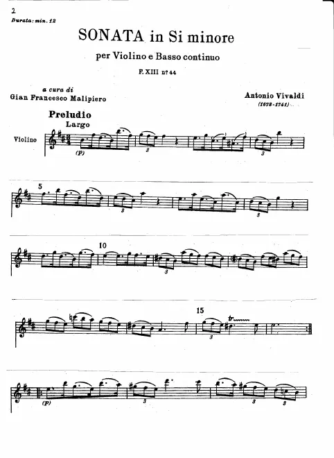 First page of Violin Sonata in B minor