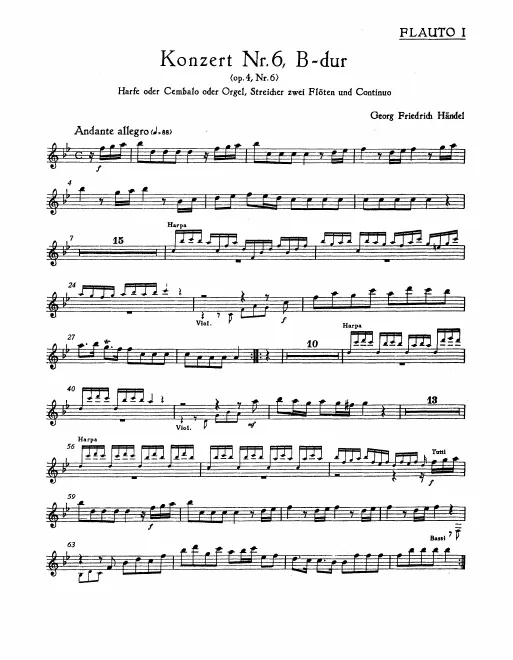 First page of Organ Concerto in B-flat major