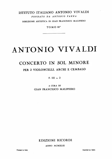 First page of Concerto for 2 Cellos in G minor