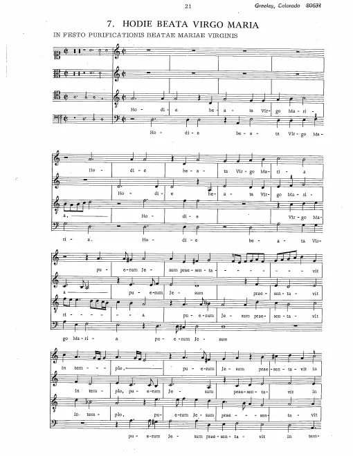 First page of Hodie beata virgo Maria