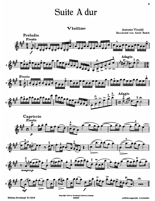 First page of Sonata for Violin and Continuo in A major