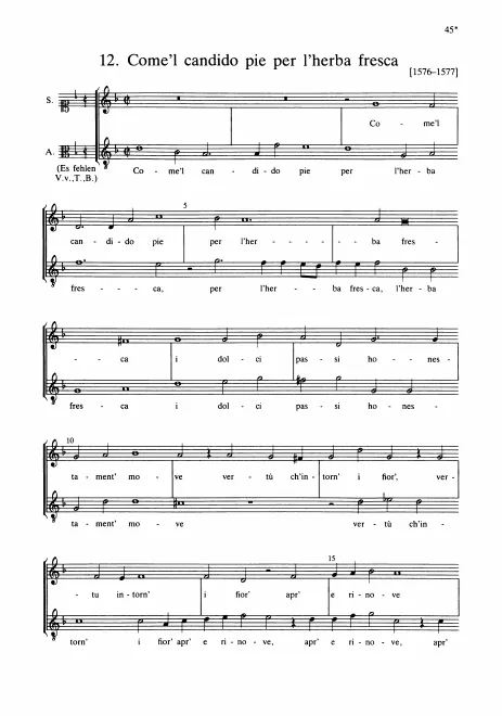 First page of Come'l candido pie per l'herba fresca