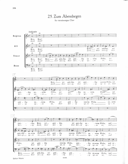 First page of Zum Abendsegen (Der Abendsegen), Vocal-Chor für Sopran, Alt, Tenor und Bass