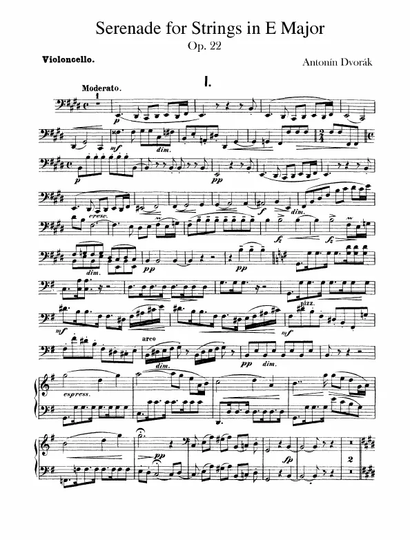 First page of Serenade for Strings