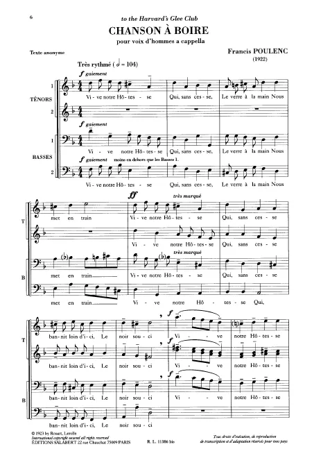 First page of Chanson à boire