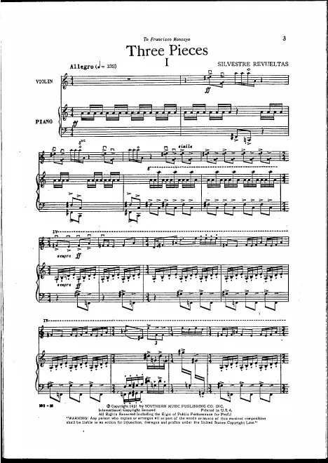 First page of Three Pieces for Violin and Piano