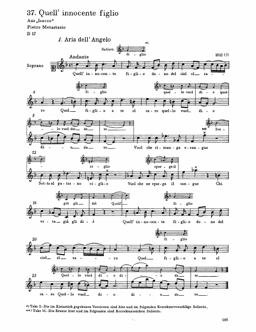 First page of Quell' innocente figlio, ''Aria dell' Angelo''