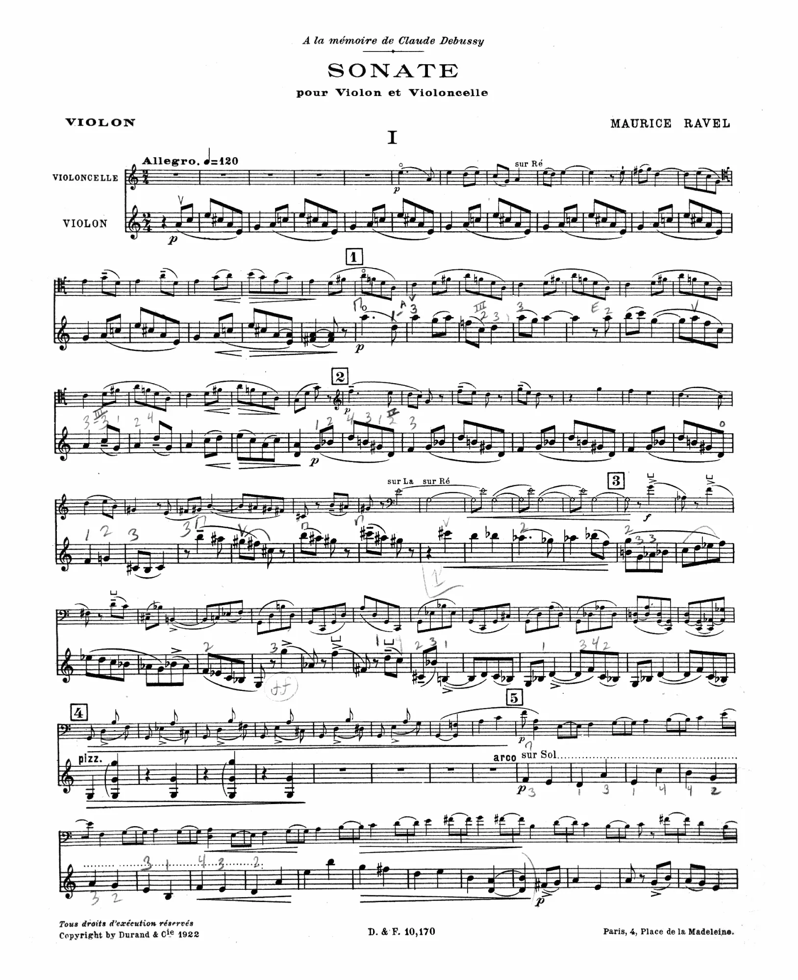 First page of Sonata for Violin and Cello