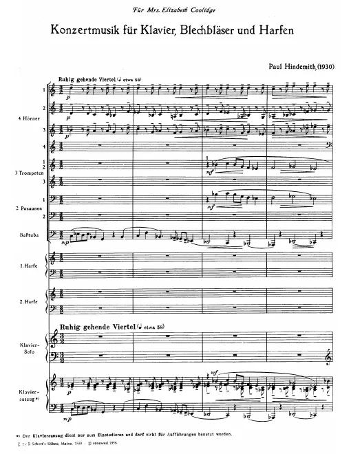 First page of Konzertmusik für Klavier, Blechbläser und Harfen