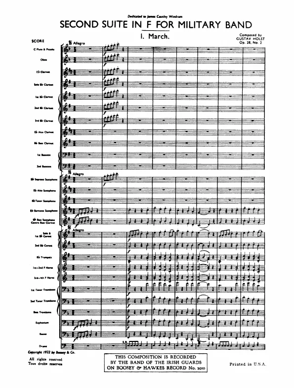 First page of Second Suite for Military Band