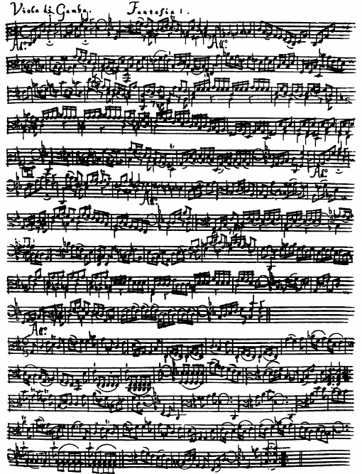 First page of 12 Fantasias for Viol without Bass
