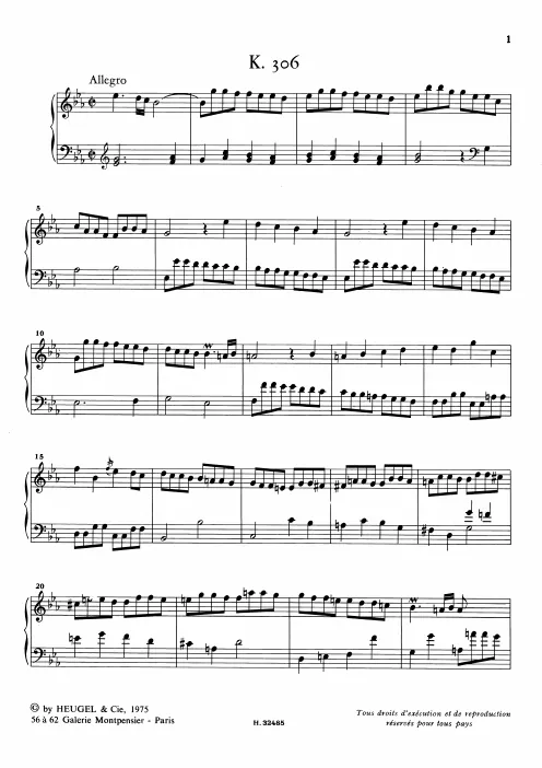 First page of Keyboard Sonata in E-flat major