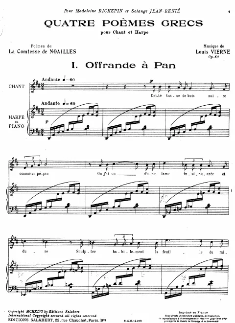 First page of 4 poèmes grecs