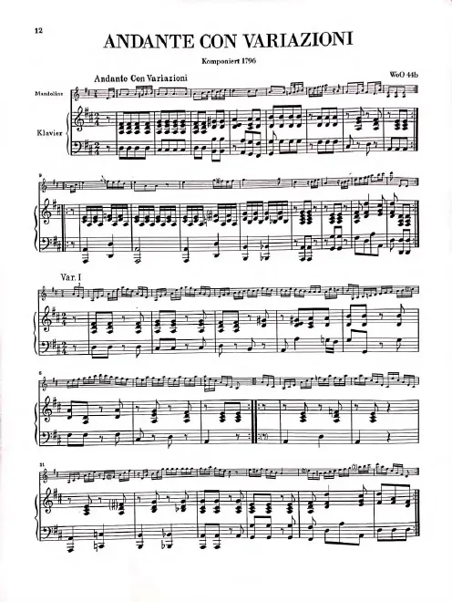 First page of Andante con Variazioni for Mandolin and Harpsichord