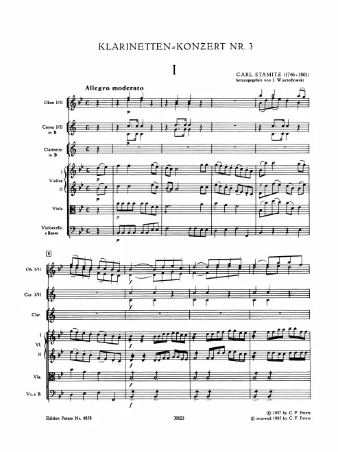 First page of Clarinet Concerto No.3 in B-flat major